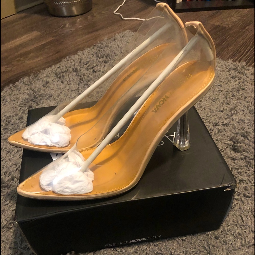 Fashion Nova Clear Nude heels size 8